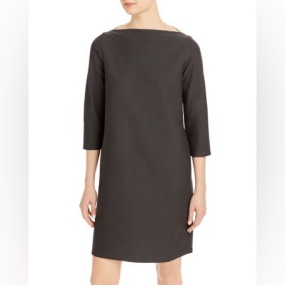 Eileen Fisher Dresses & Skirts - Eileen Fisher Charcoal Quarter Sleeve Long Sleeve Dress Medium Neck Shift